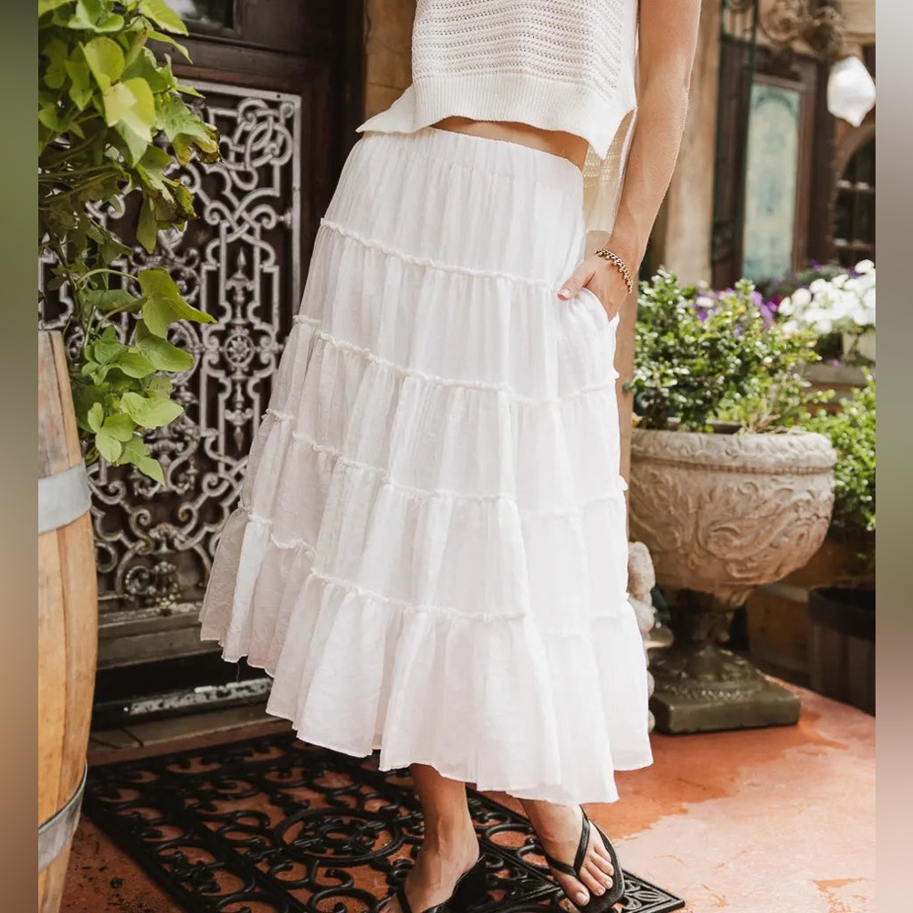 White Tiered midi Skirt
